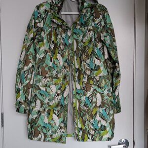 Patagonia brightly colored camo raincoat (aqua/ green/lt gray/lime green snaps